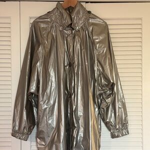 RARE MNZ Maryam Nassir Zadeh Felix Silver Shiny Jacket w Hidden Hood Medium 6